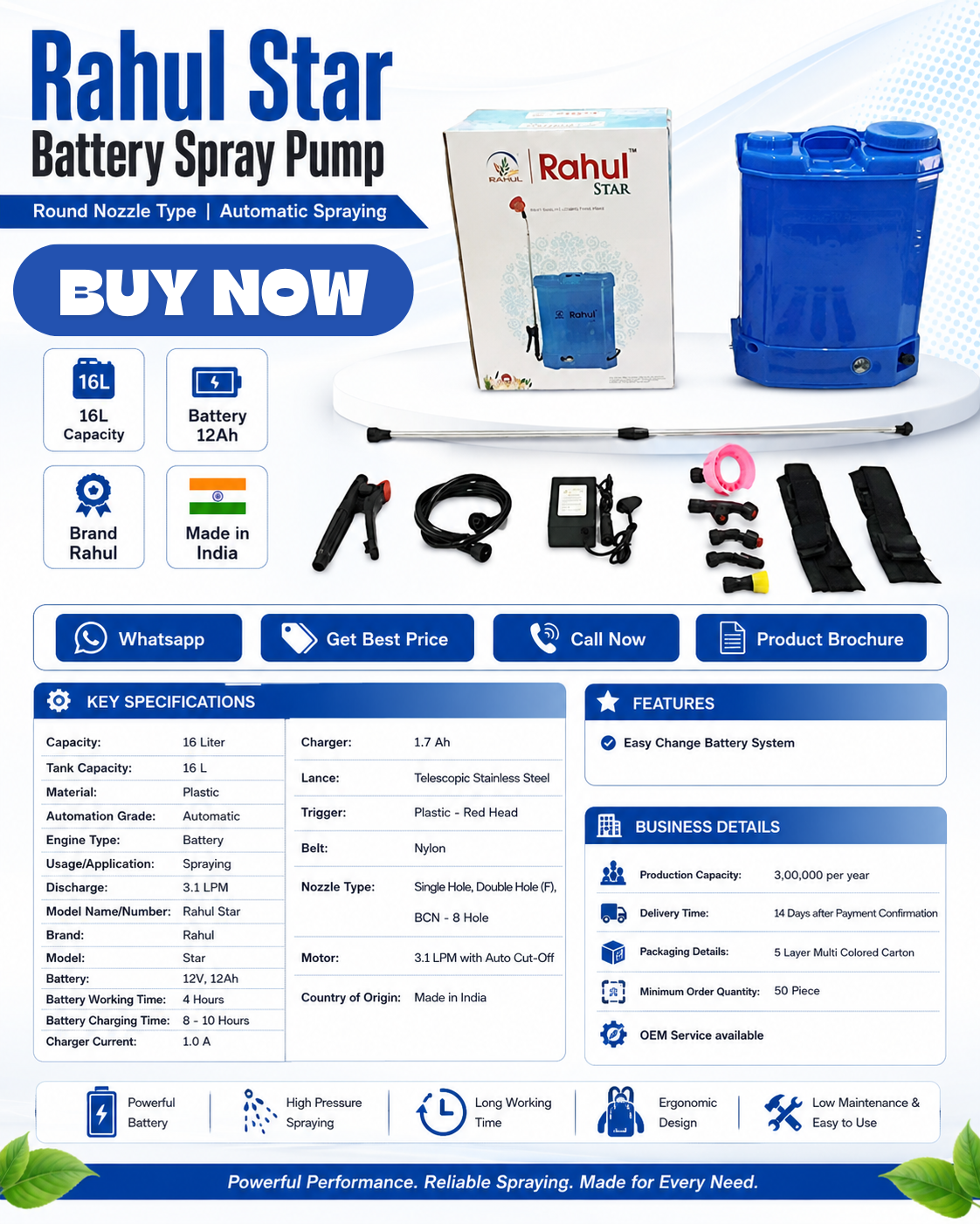 Rahul Star Battery Spray Pump 16L - KBT Agri Research
